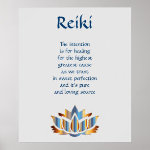 Reiki Blue/Gold Lotus Blume Poster