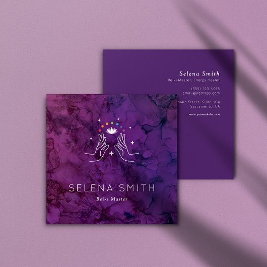 Reiki Business Card Square Design mit Chakras Quadratische Visitenkarte