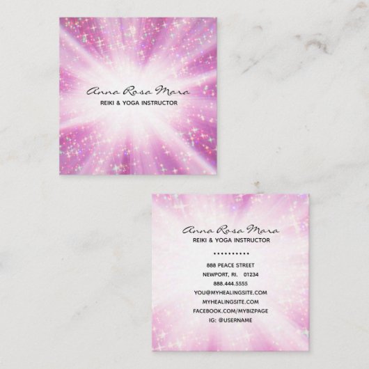 *~* Reiki Energy Healthcare Rays Glitzer Light Wor Quadratische Visitenkarte (Vorne/Hinten)