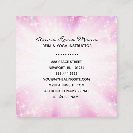 *~* Reiki Energy Healthcare Rays Glitzer Light Wor Quadratische Visitenkarte (Rückseite)