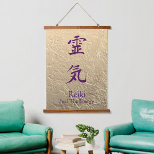 Reiki Feel die Energie Lila Wandteppich Mit Holzrahmen