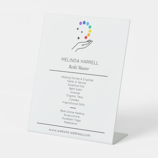 Reiki für Heilhandlogo, Massagetherapie weiß Sockelschild (Vorderseite)