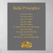 Reiki-Grundsätze in Grau und Gold Poster (Vorne)