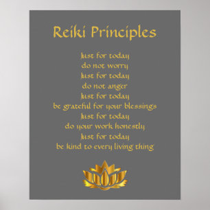 Reiki-Grundsätze in Grau und Gold Poster