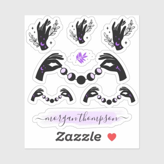 Reiki Hands & Moon Phases Logo für Personalisierte Aufkleber (Blatt)