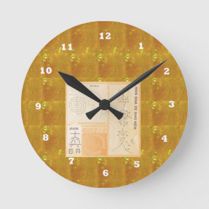 REIKI Healing Gold : Symbols Signs CRYSTAL Gold Runde Wanduhr