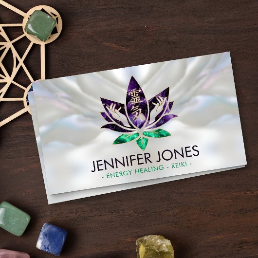 Reiki Healing Hands and Lotus - Amethyst & Jade Visitenkarte