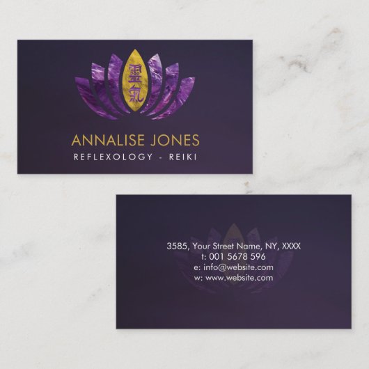 Reiki heilende Symbol-Amethyst Gold auf Lotus Visitenkarte (Vorne/Hinten)