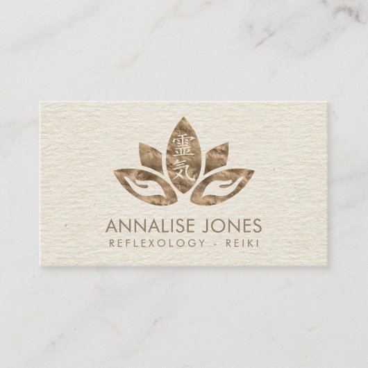 Reiki Heilsymbol und Hände in Lotus Visitenkarte (Vorderseite)
