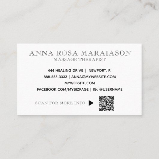 *~* Reiki Massage Therapist Massage Therapie QR Visitenkarte (Rückseite)