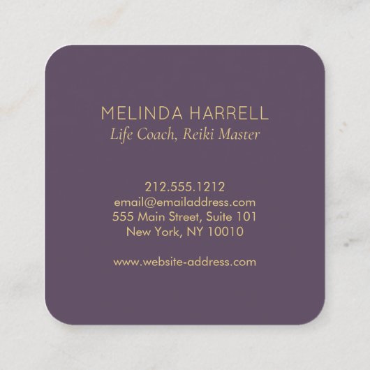 Reiki, Massage, Wellness Lila Quadratische Visitenkarte (Rückseite)