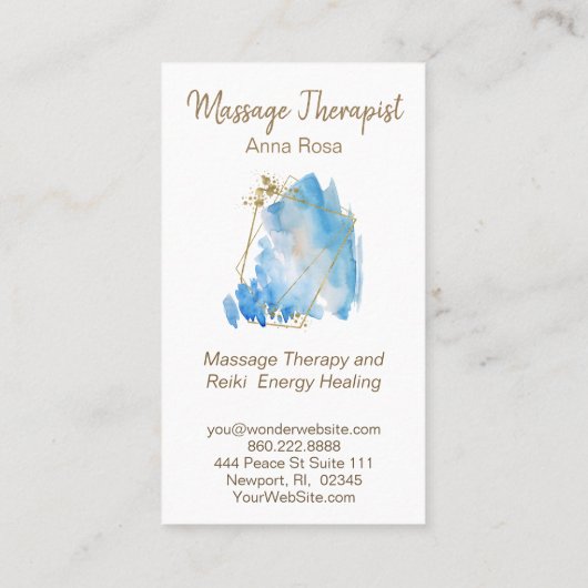 *~* Reiki Massageabstraktes blaues Watercolor-Gold Visitenkarte (Rückseite)