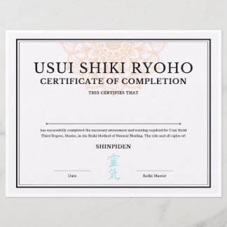Reiki Master Certificate of Completion (SHINPIDEN)