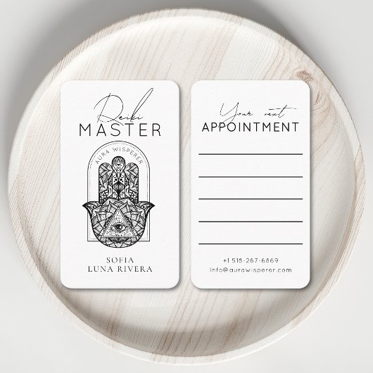 Reiki Master Hamsa Hand Evil Eye Yoga Therapist Terminkarte