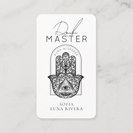 Reiki Master Hamsa Hand Evil Eye Yoga Therapist Visitenkarte (Vorderseite)