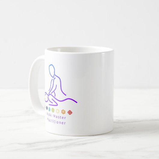 Reiki Master Practitioner Kontur White Kaffeetasse (Vorderseite Links)