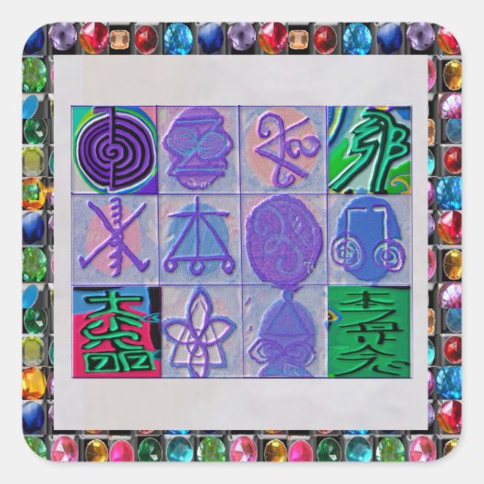 Reiki n Karuna Healing Sign 12 V24 Quadratischer Aufkleber (Vorderseite)