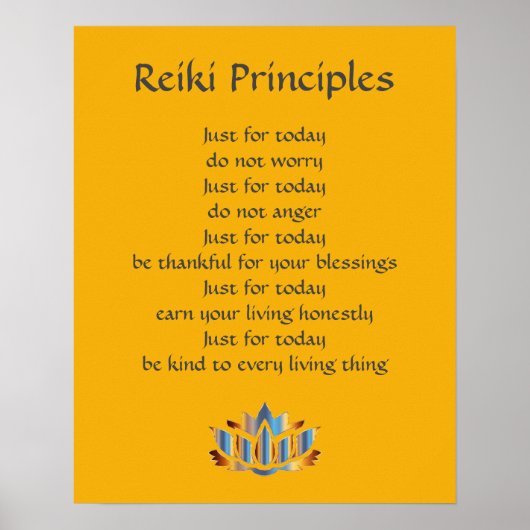 Reiki Principles Gelb / Senf / Gold Lotus Poster (Vorne)