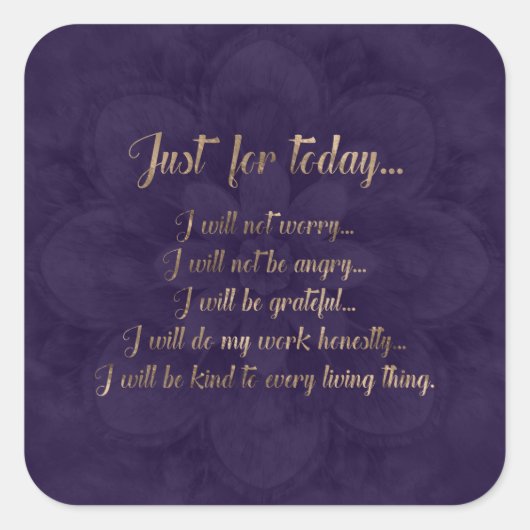 Reiki Principles - Gold auf lila Lotus Quadratischer Aufkleber (Vorderseite)