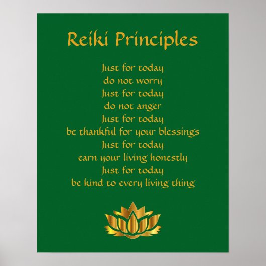 Reiki Principles Green und Gold Lotus Poster (Vorne)
