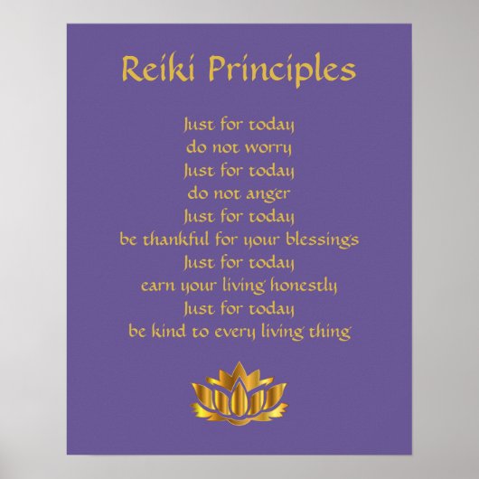 Reiki Principles Lila/Gold lotus Poster (Vorne)