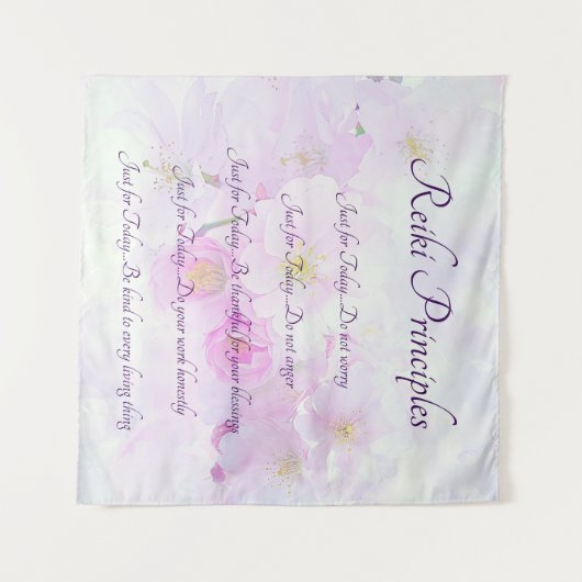 Reiki Principles Pink Blossom Design Wandteppich (Vorderseite (Horizontal))