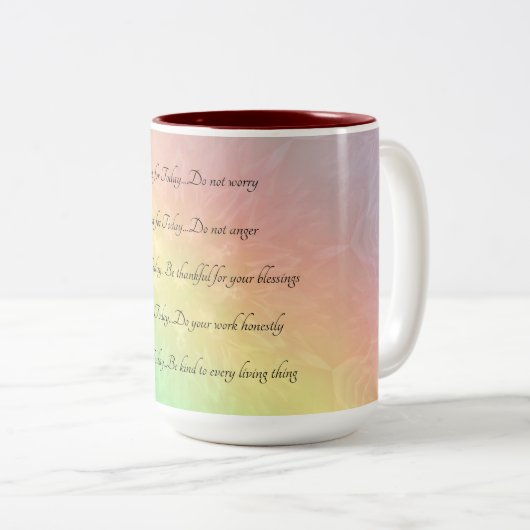 Reiki Principles Rainbow Mandala Design Zweifarbige Tasse (VorderseiteRechts)
