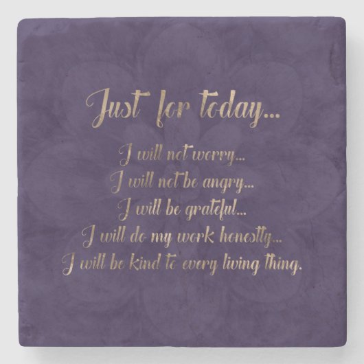 Reiki Prinzipgold auf lila Lotos Steinuntersetzer (Vorderseite)