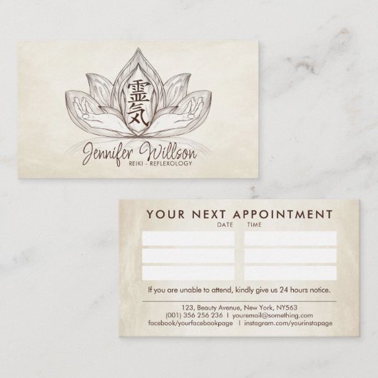 Reiki-Symbol für die Heilung von Händen in Lotus z Visitenkarte (Vorne/Hinten)