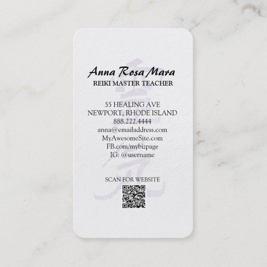 *~* Reiki Symbol Kanji Japan QR Silver Lila Visitenkarte (Rückseite)