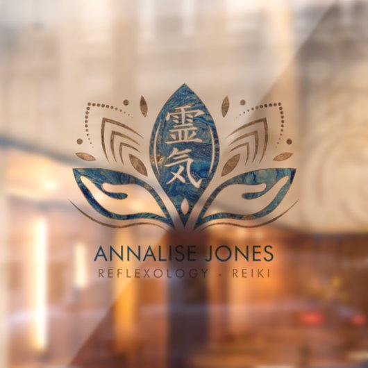 Reiki-Symbol und Hände in Lotus Blue Fensteraufkleber (Blatt 2)