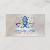 Reiki Symbol und Hände in Lotus Blue Marble Visitenkarte (Vorderseite)