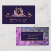 Reiki-Symbol und Hände in Lotus Fluorit und Gold Visitenkarte (Vorne/Hinten)