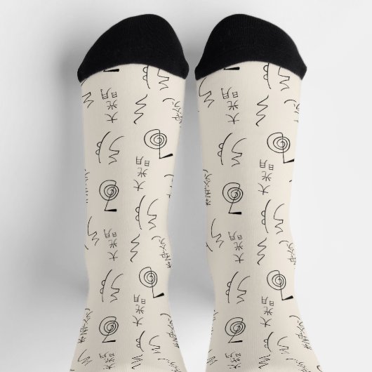 Reiki Symbols Pattern - Reiki Healing on Beige Socken (Oben)