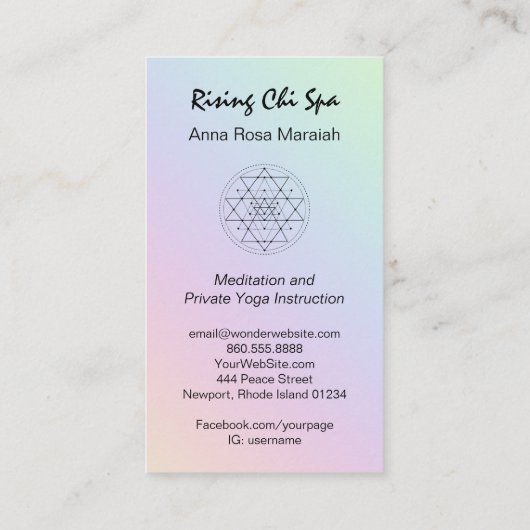 *~* Reiki Yoga Rainbow Sacred Geometel Pastel Visitenkarte (Rückseite)