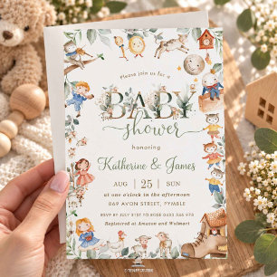Reimende Kinderreim-Grünpflanzen-Baby-Party Neutra Einladung