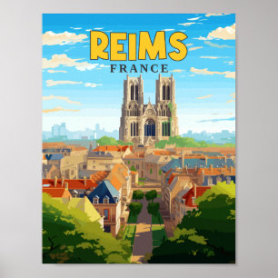 Reims France Vintage Reise Illustration Poster