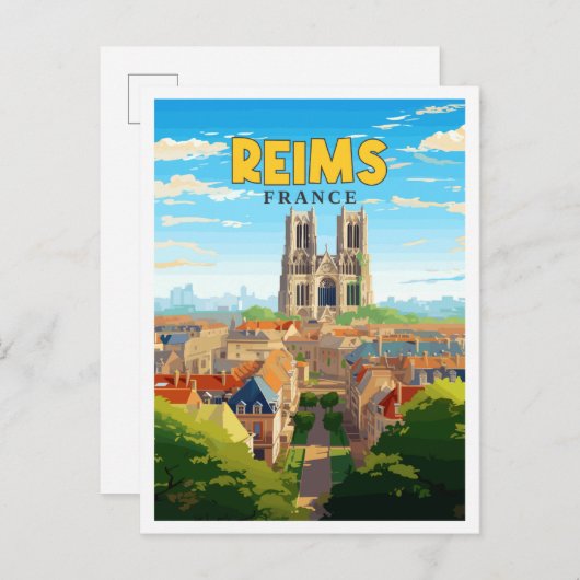 Reims France Vintage Reise Illustration Postkarte (Vorne/Hinten)