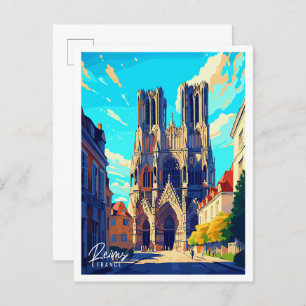 Reims France Vintage Reise Illustration Postkarte
