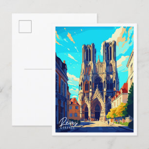 Reims Frankreich Vintage-Reiseillustration Postkarte