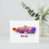 Reims Skyline in Aquarellfarbe Postkarte (Stehend Vorderseite)