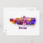 Reims Skyline in Aquarellfarbe Postkarte (Vorne/Hinten)