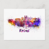 Reims Skyline in Aquarellfarbe Postkarte (Vorderseite)