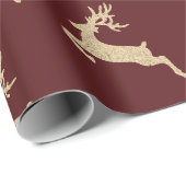 Reinadeer New Year Burgundy Red Maroon Gold Geschenkpapier (Rolleneckpunkt)