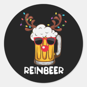 Reinbeer Funny Reindeer Beer Christmas Drink Xm Runder Aufkleber