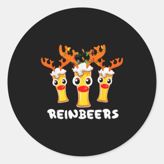 Reinbeers Funny Reindeer Beer Christmas Drinking X Runder Aufkleber (Vorderseite)