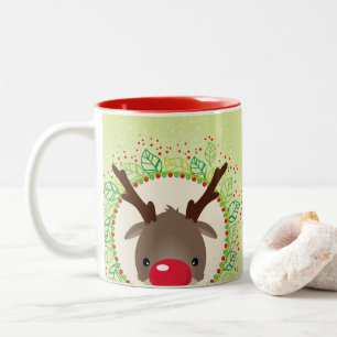 REINDEE PEEKING niedliche rote Nase rudolph Kalkgr Zweifarbige Tasse