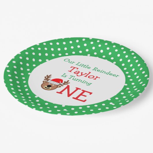 Reindeer 1. Geburtstag Pappteller (Schrägansicht)
