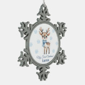 Reindeer 1. Weihnachten Schneeflocken Zinn-Ornament (Links)