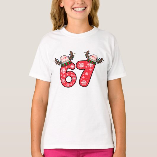 Reindeer 6 7 Santa Hat Christmas  T-Shirt (Vorderseite)